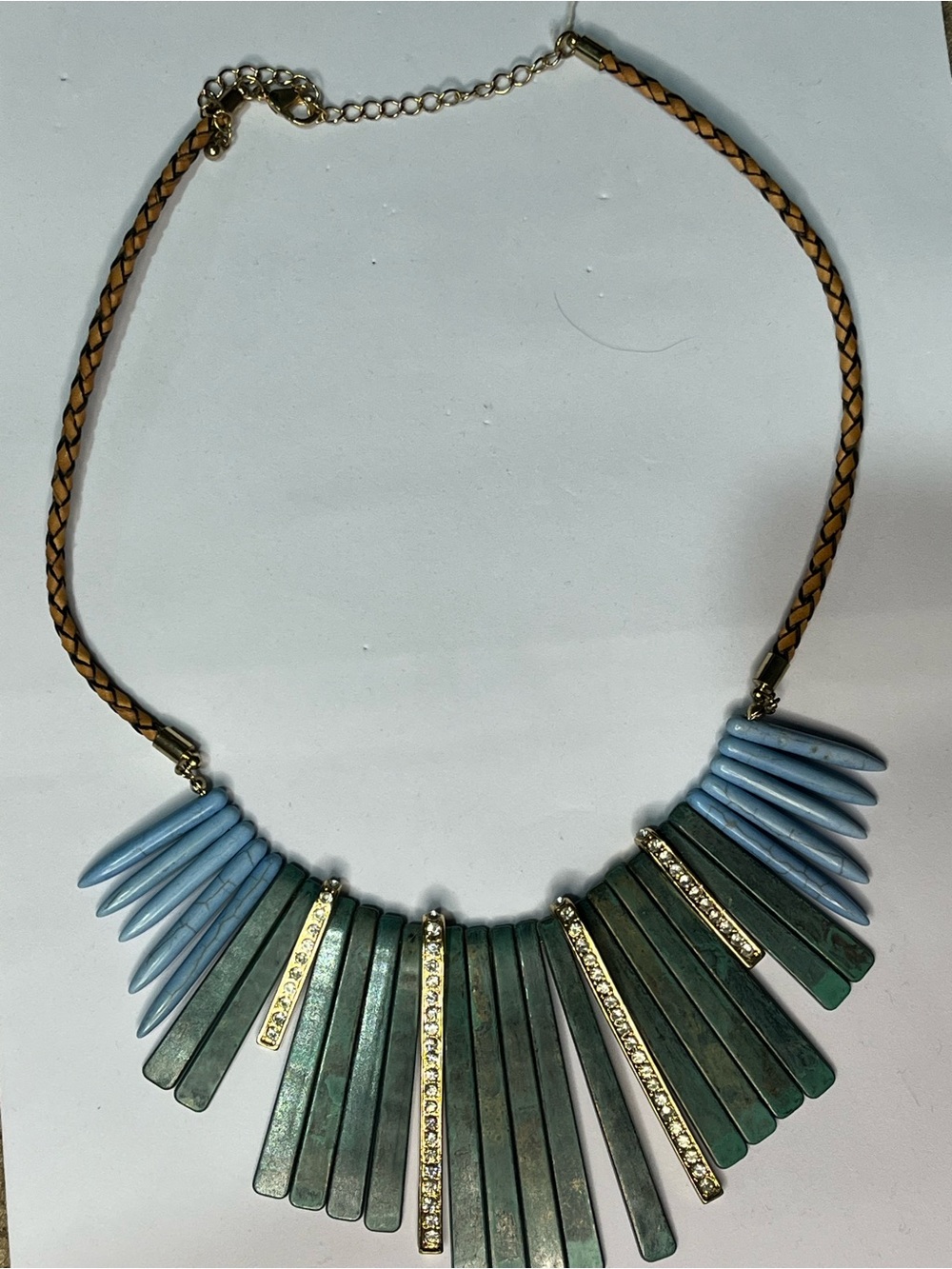 Boho Statement Necklace with Turquoise & Blue Spike Pendants